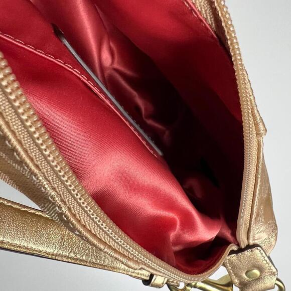 Coach Metallic Gold Signature Jacquard Small Hobo Shoulder Bag Red Lining F0969 - Picture 3 of 8